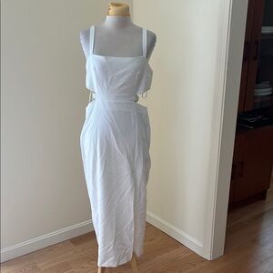 Zara large white waist cut out front slit midi dress.